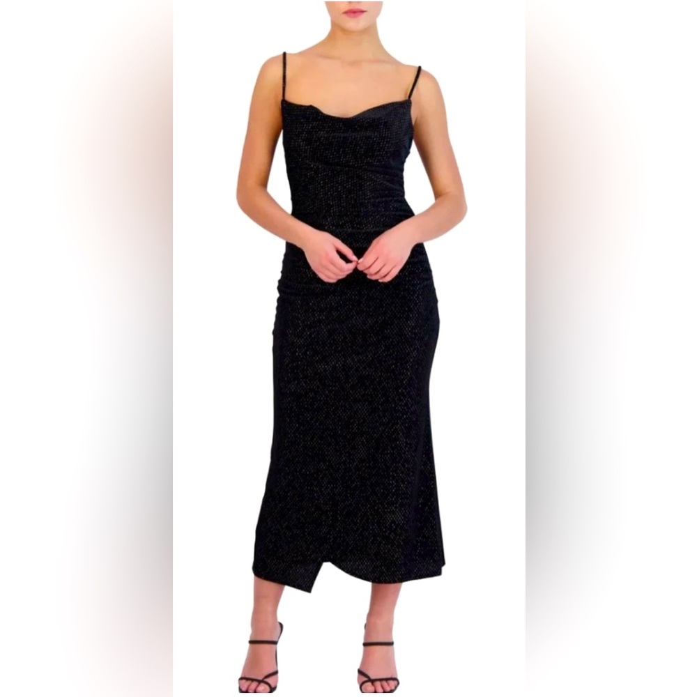Laundry by Shelli Segal Velvet Cowl Neck Slip Maxi Dress w Metallic Accents